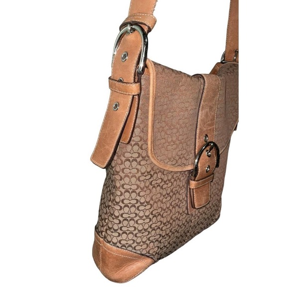 Coach Vintage Crossbody Bag Canvas Leather Trim Brown Beige - Picture 3 of 15